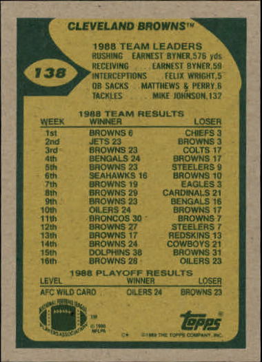 1989 Topps Football "Main Set" Cards #1 to #200 Rookies and Veterans - Picture 265 of 387