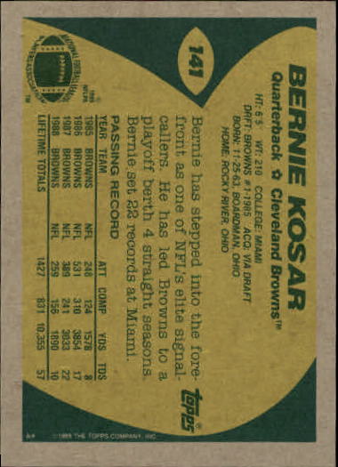 1989 Topps Football "Main Set" Cards #1 to #200 Rookies and Veterans - Picture 271 of 387