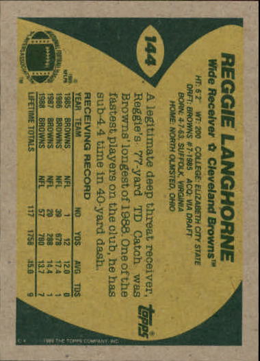 1989 Topps Football "Main Set" Cards #1 to #200 Rookies and Veterans - Picture 277 of 387