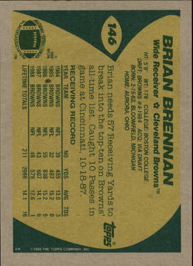 1989 Topps Football "Main Set" Cards #1 to #200 Rookies and Veterans - Picture 281 of 387