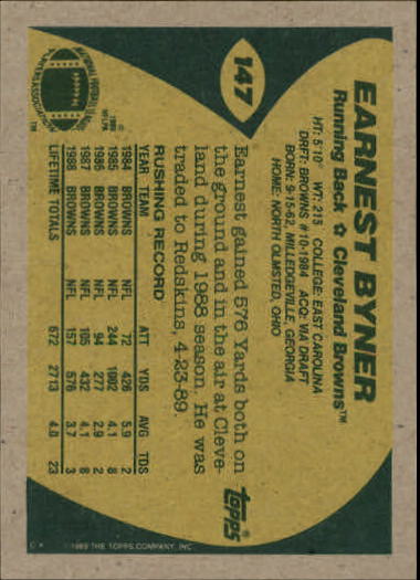 1989 Topps Football "Main Set" Cards #1 to #200 Rookies and Veterans - Picture 283 of 387