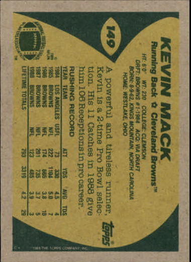 1989 Topps Football "Main Set" Cards #1 to #200 Rookies and Veterans - Picture 285 of 387