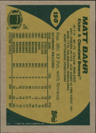 1989 Topps Football "Main Set" Cards #1 to #200 Rookies and Veterans - Picture 287 of 387