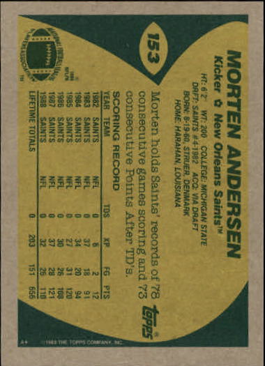 1989 Topps Football "Main Set" Cards #1 to #200 Rookies and Veterans - Picture 293 of 387