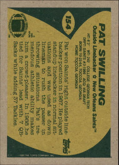 1989 Topps Football "Main Set" Cards #1 to #200 Rookies and Veterans - Picture 295 of 387