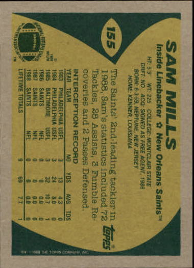 1989 Topps Football "Main Set" Cards #1 to #200 Rookies and Veterans - Picture 297 of 387