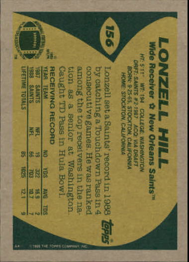 1989 Topps Football "Main Set" Cards #1 to #200 Rookies and Veterans - Picture 299 of 387