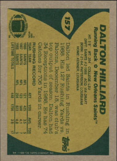 1989 Topps Football "Main Set" Cards #1 to #200 Rookies and Veterans - Picture 301 of 387