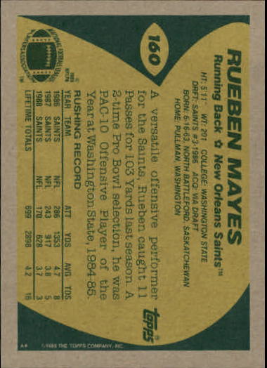 1989 Topps Football "Main Set" Cards #1 to #200 Rookies and Veterans - Picture 307 of 387