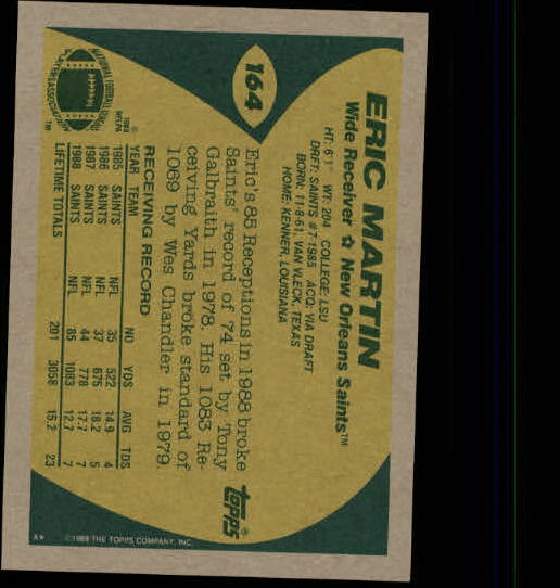 1989 Topps Football "Main Set" Cards #1 to #200 Rookies and Veterans - Picture 315 of 387