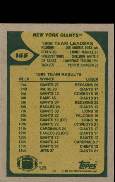 1989 Topps Football "Main Set" Cards #1 to #200 Rookies and Veterans - Picture 317 of 387