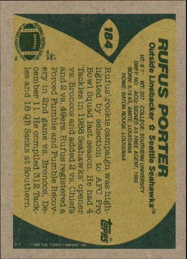 1989 Topps Football "Main Set" Cards #1 to #200 Rookies and Veterans - Picture 355 of 387