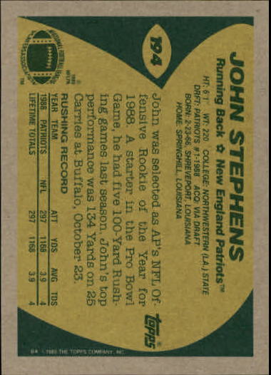 1989 Topps Football "Main Set" Cards #1 to #200 Rookies and Veterans - Picture 375 of 387