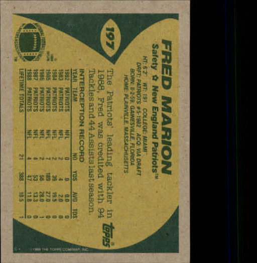 1989 Topps Football "Main Set" Cards #1 to #200 Rookies and Veterans - Picture 381 of 387