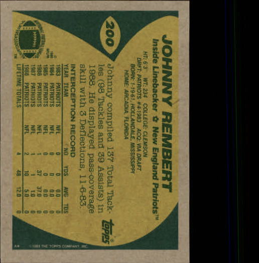 1989 Topps Football "Main Set" Cards #1 to #200 Rookies and Veterans - Picture 387 of 387
