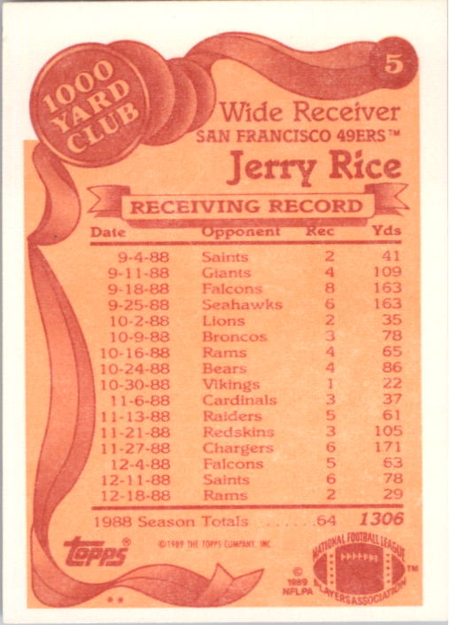 1989 Topps Football "1000 Yard Club" Insert Cards - Picture 11 of 47