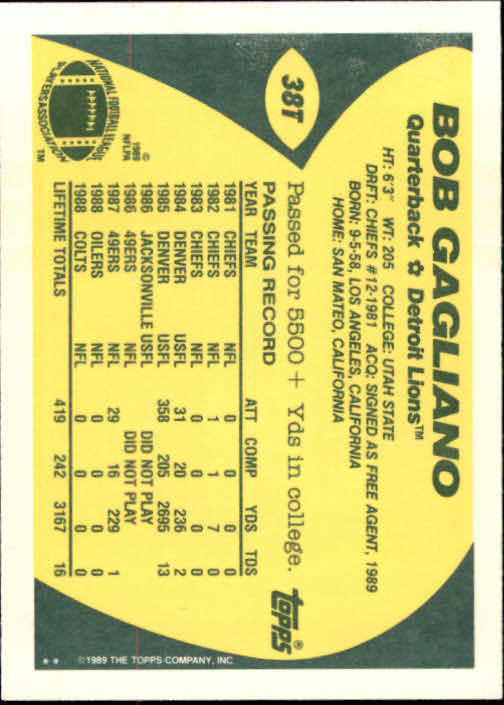 1989 Topps Traded Football Cards #1T to #132T Rookies and Veterans - Picture 75 of 251
