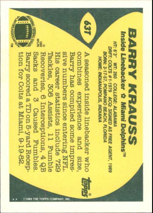 1989 Topps Traded Football Cards #1T to #132T Rookies and Veterans - Picture 121 of 251