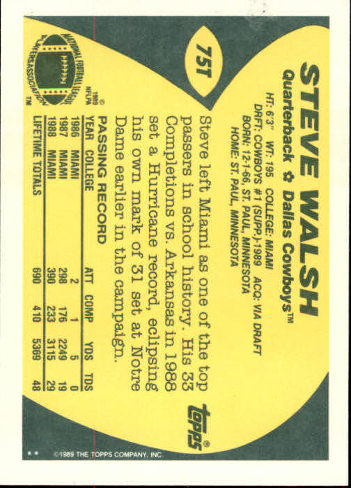 1989 Topps Traded Football Cards #1T to #132T Rookies and Veterans - Picture 141 of 251