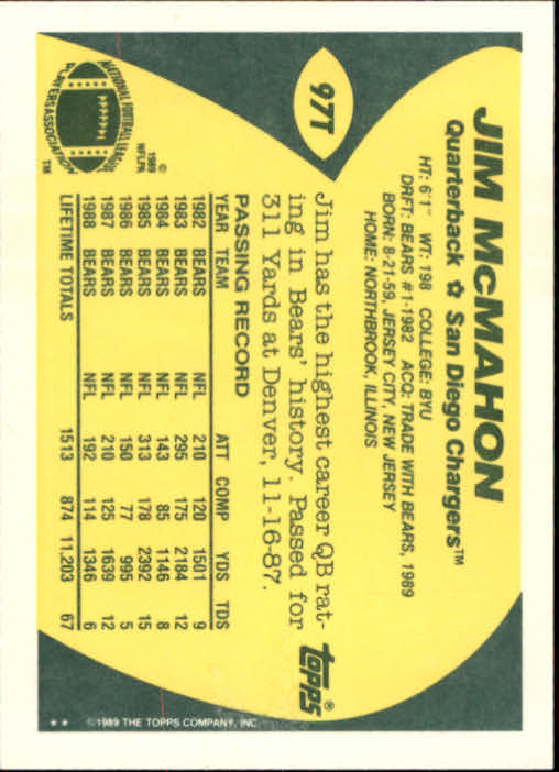 1989 Topps Traded Football Cards #1T to #132T Rookies and Veterans - Picture 181 of 251