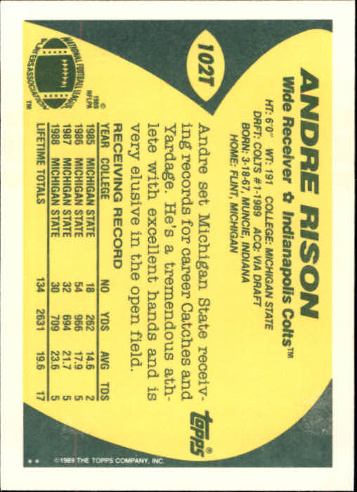 1989 Topps Traded Football Cards #1T to #132T Rookies and Veterans - Picture 191 of 251