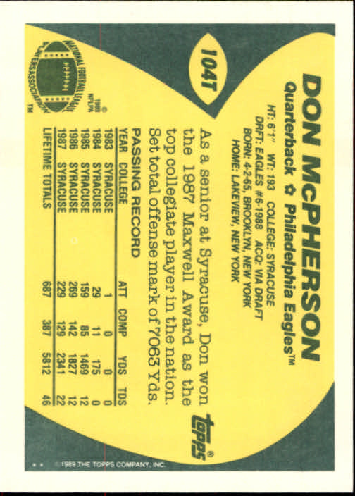 1989 Topps Traded Football Cards #1T to #132T Rookies and Veterans - Picture 195 of 251