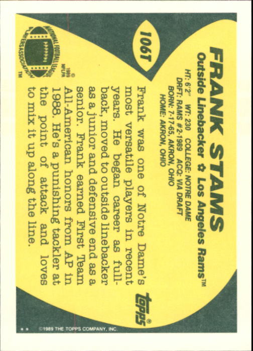 1989 Topps Traded Football Cards #1T to #132T Rookies and Veterans - Picture 199 of 251