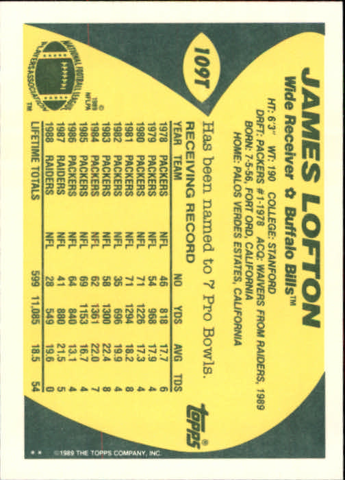 1989 Topps Traded Football Cards #1T to #132T Rookies and Veterans - Picture 205 of 251