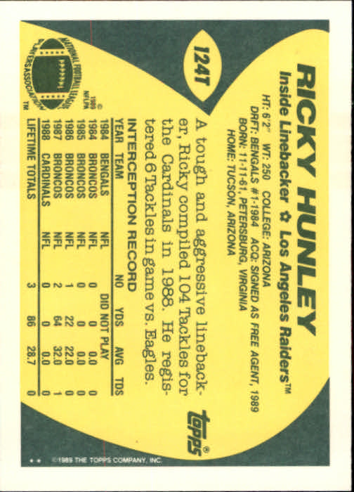 1989 Topps Traded Football Cards #1T to #132T Rookies and Veterans - Picture 235 of 251