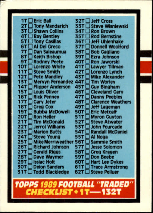 1989 Topps Traded Football Cards #1T to #132T Rookies and Veterans - Picture 250 of 251