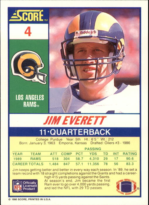 1990 Score Football "Main Set" Cards #1 to #220 Rookies and Veterans - Picture 9 of 441