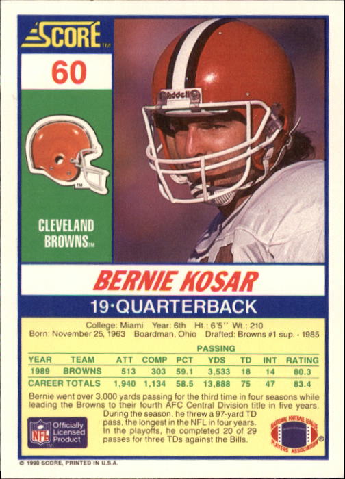 1990 Score Football "Main Set" Cards #1 to #220 Rookies and Veterans - Picture 121 of 441