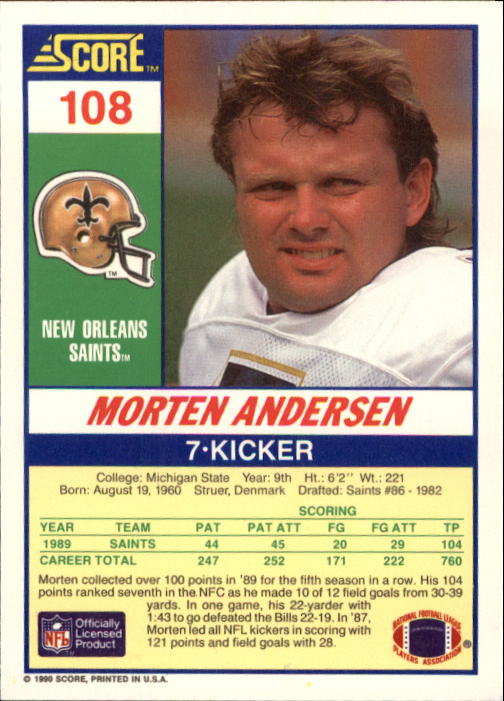 1990 Score Football "Main Set" Cards #1 to #220 Rookies and Veterans - Picture 215 of 441