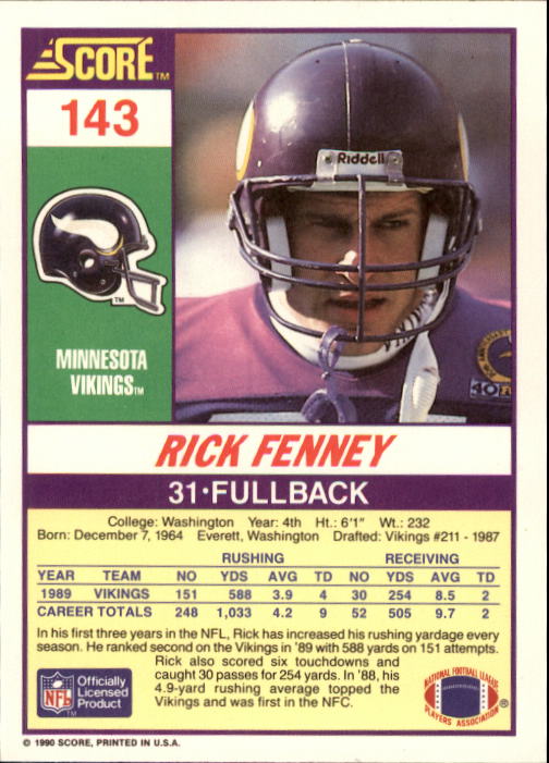 1990 Score Football "Main Set" Cards #1 to #220 Rookies and Veterans - Picture 285 of 441