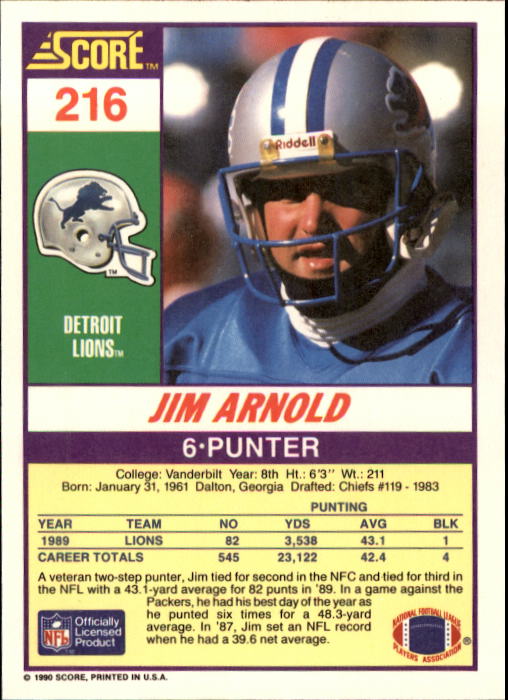 1990 Score Football "Main Set" Cards #1 to #220 Rookies and Veterans - Picture 433 of 441