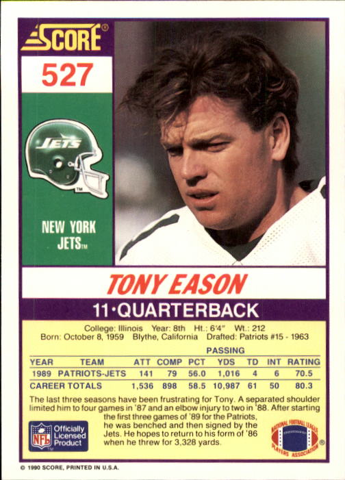 1990 Score Football "Main Set" Cards #441 to #660 Rookies and Veterans - Picture 169 of 427