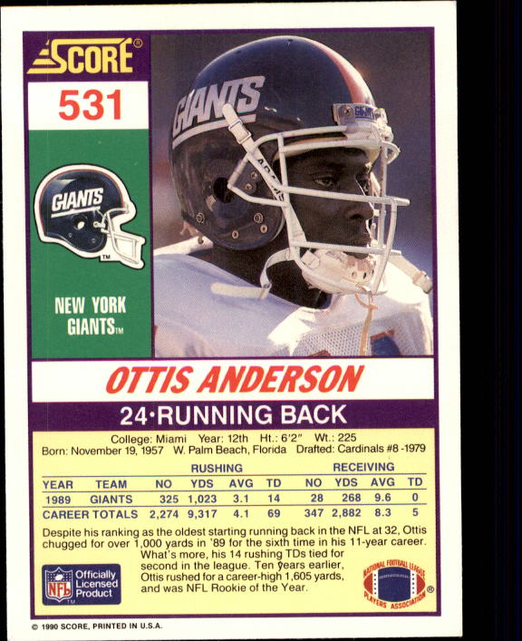 1990 Score Football "Main Set" Cards #441 to #660 Rookies and Veterans - Picture 177 of 427