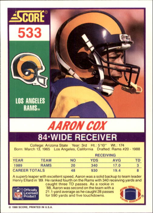 1990 Score Football "Main Set" Cards #441 to #660 Rookies and Veterans - Picture 181 of 427