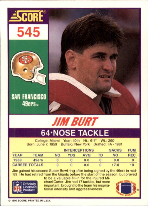 1990 Score Football "Main Set" Cards #441 to #660 Rookies and Veterans - Picture 203 of 427