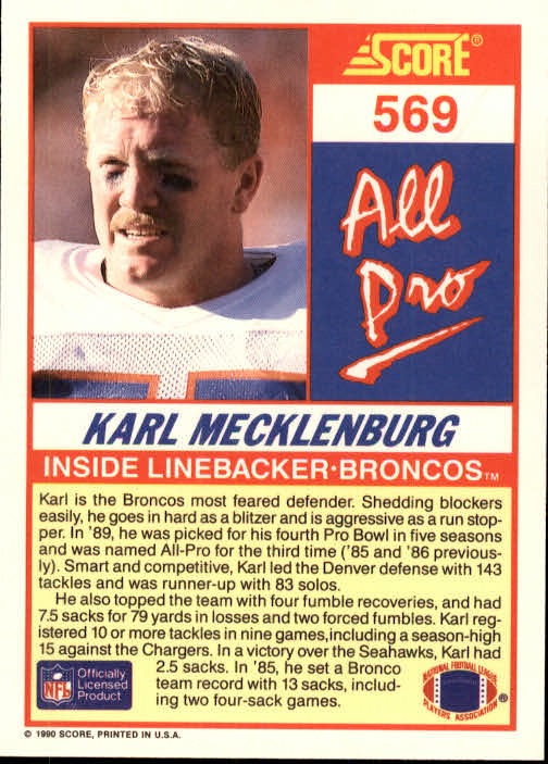 1990 Score Football "Main Set" Cards #441 to #660 Rookies and Veterans - Picture 251 of 427