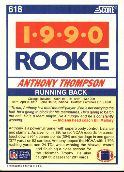 1990 Score Football "Main Set" Cards #441 to #660 Rookies and Veterans - Picture 345 of 427