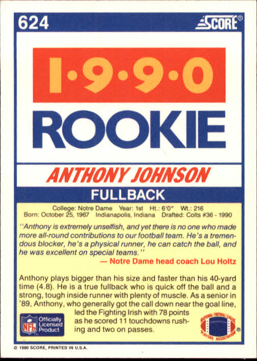 1990 Score Football "Main Set" Cards #441 to #660 Rookies and Veterans - Picture 355 of 427