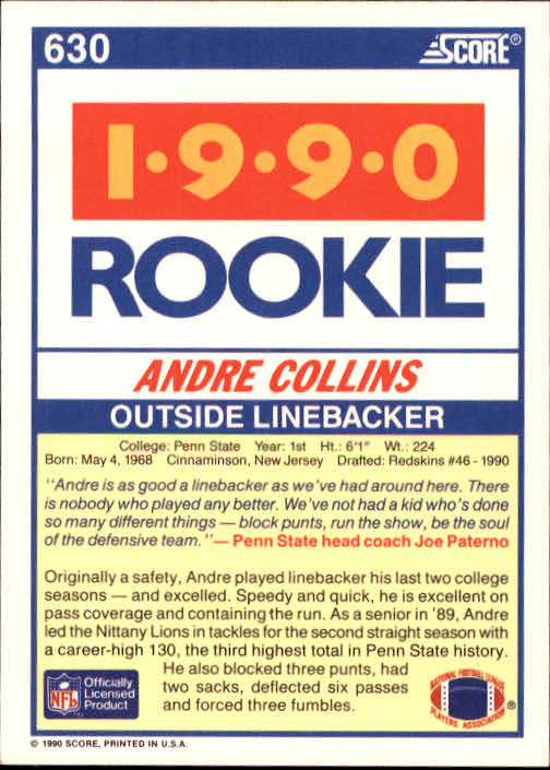 1990 Score Football "Main Set" Cards #441 to #660 Rookies and Veterans - Picture 367 of 427