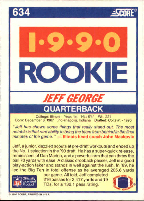 1990 Score Football "Main Set" Cards #441 to #660 Rookies and Veterans - Picture 375 of 427