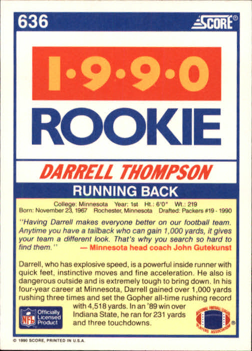 1990 Score Football "Main Set" Cards #441 to #660 Rookies and Veterans - Picture 379 of 427
