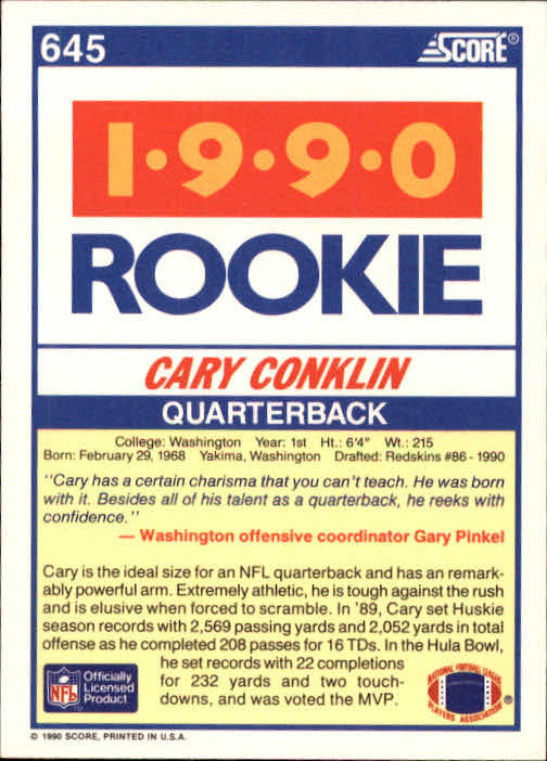 1990 Score Football "Main Set" Cards #441 to #660 Rookies and Veterans - Picture 397 of 427