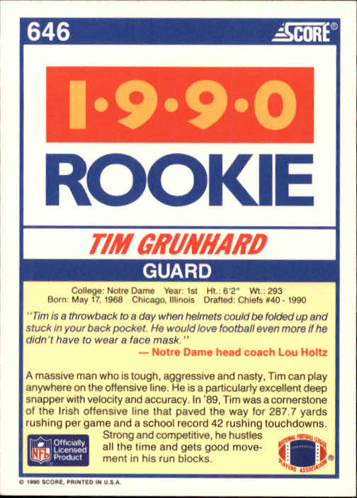 1990 Score Football "Main Set" Cards #441 to #660 Rookies and Veterans - Picture 399 of 427