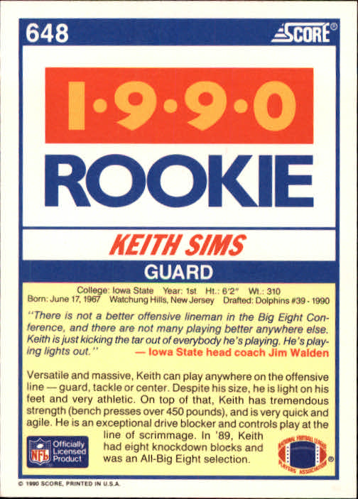 1990 Score Football "Main Set" Cards #441 to #660 Rookies and Veterans - Picture 403 of 427