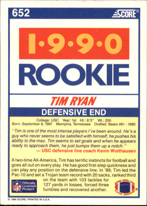 1990 Score Football "Main Set" Cards #441 to #660 Rookies and Veterans - Picture 411 of 427