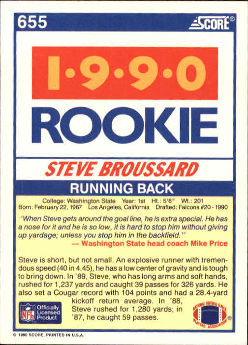 1990 Score Football "Main Set" Cards #441 to #660 Rookies and Veterans - Picture 417 of 427